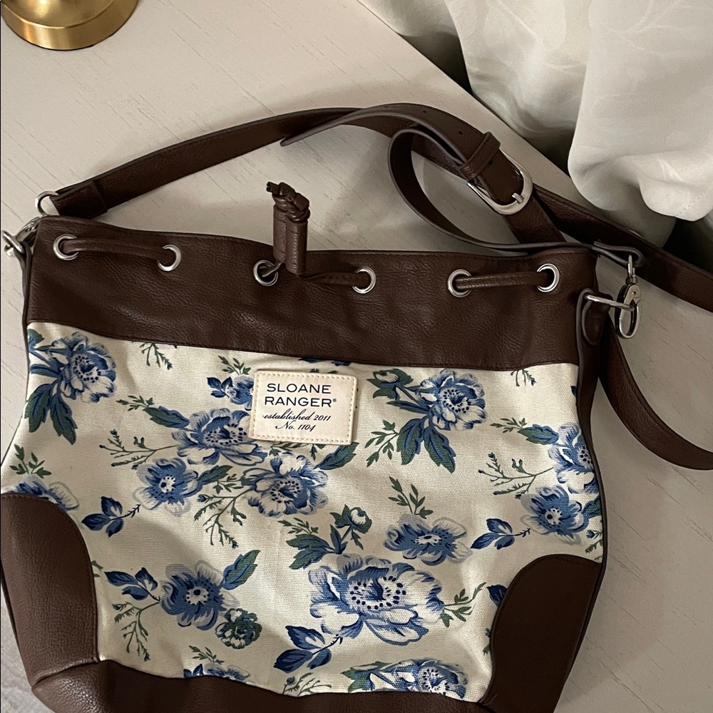 Sloane Ranger Brown and Blue Floral Shoulder Bag